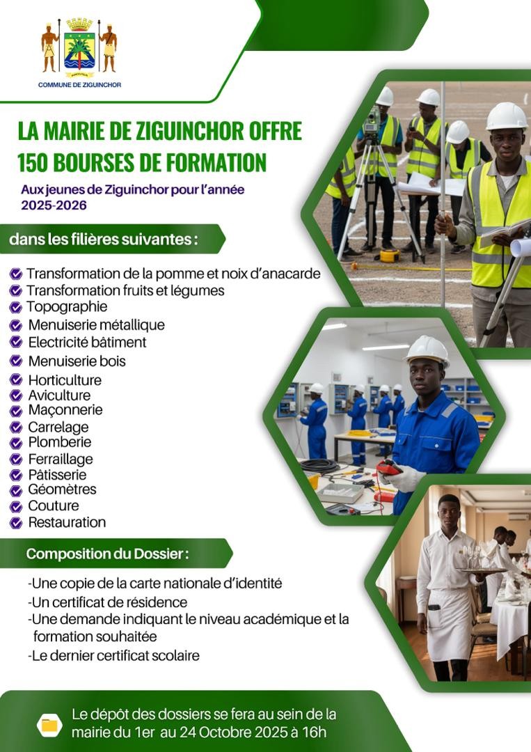 La Mairie de Ziguinchor offre 150 bourses de formation aux jeunes âgés de 18 à 35 ans